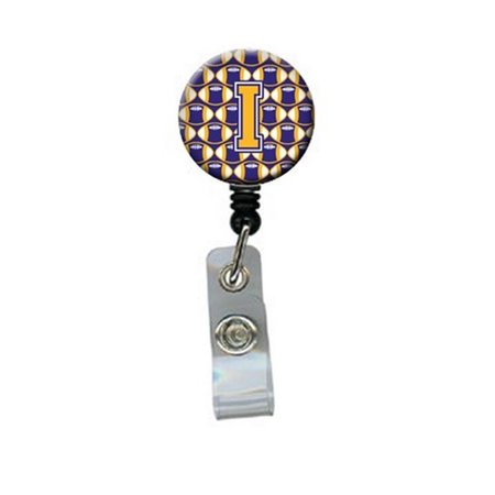 CAROLINES TREASURES Letter I Football Purple and Gold Retractable Badge Reel CJ1064-IBR